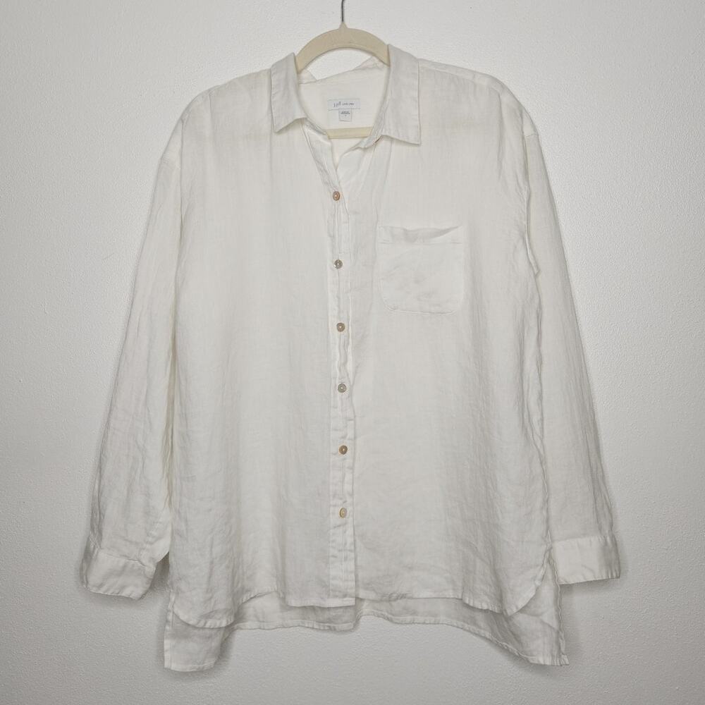 J. Jill Love Linen White Large Button Shirt Beach Coastal Minimal Luxury